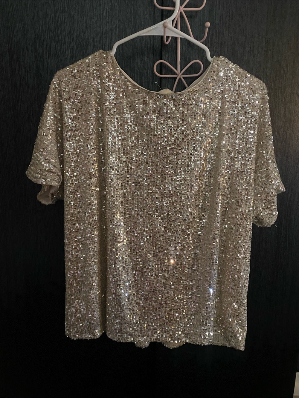 MELLODAY Gold Sequin Short-Sleeve Top